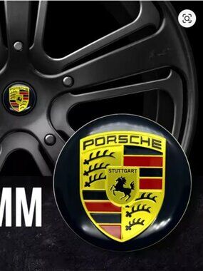 Four New 65 MM/2.56 " PORSCHE STUTTGART Emblems Golden Black Logo Wheel Stickers